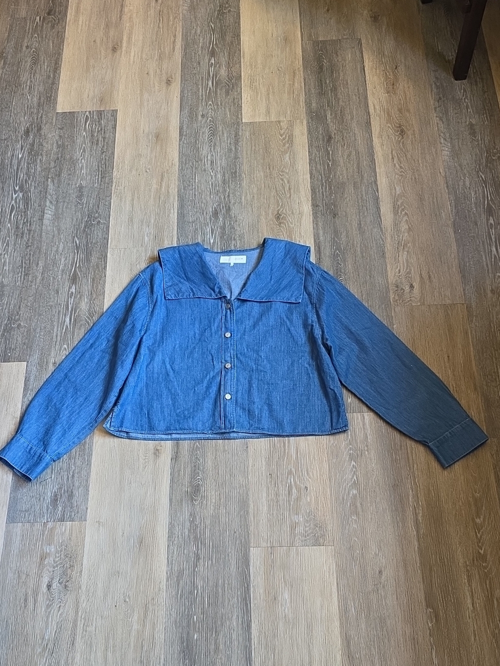 Zara Blue Denim Button-Front Sailor Collar Top